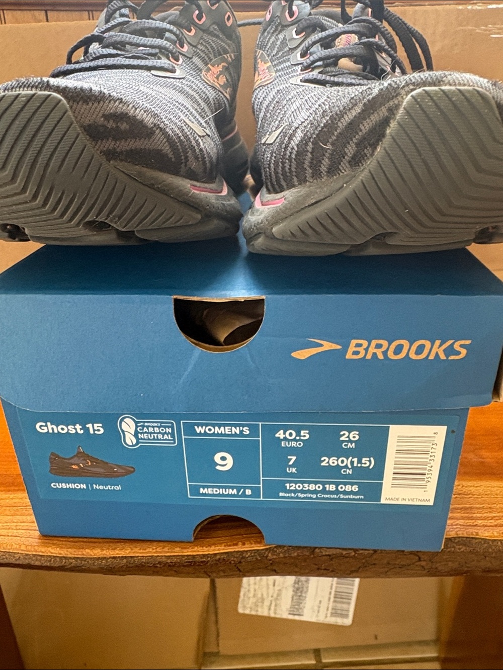 Brooks Ghost 15 Women's Black Zebra-Pattern Running Shoes with Pink Accents - Picture 5 of 5